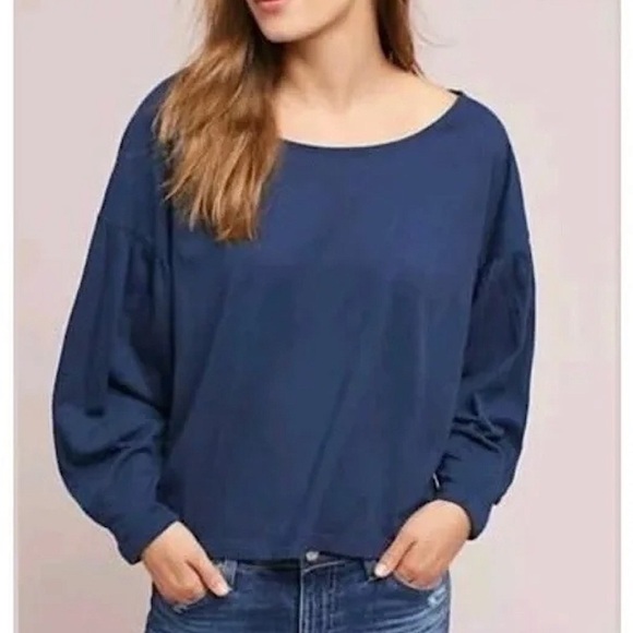 T.la Anthropologie Long Balloon Sleeve Boat Neck jersey blouse oversized size S - Picture 1 of 7